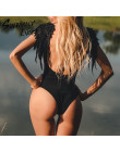 Haft skrzydło dziewczyny strój kąpielowy 2019 Sexy body jednoczęściowy backless stroje kąpielowe kobiety bikini Push up brazylia