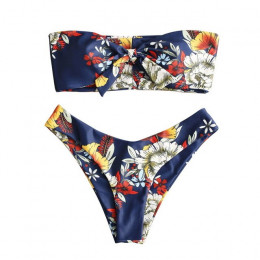 Sexy kobiety marka Bikini zestaw kwiatowy Print bez ramiączek stroje kąpielowe strój kąpielowy Off na ramię brazylijski Biquini 