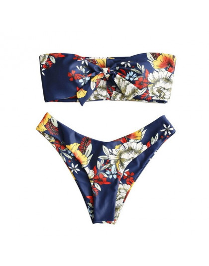 Sexy kobiety marka Bikini zestaw kwiatowy Print bez ramiączek stroje kąpielowe strój kąpielowy Off na ramię brazylijski Biquini 