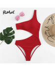Romwe Sport czerwony jedno ramię wycięcie jednoczęściowy strój kąpielowy kobiety lato zwykły bezprzewodowy wakacje na plaży Sexy