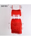 SIBYBO pomponem bez ramiączek Sexy dwa kawałki zestaw bandaża sukni 2019 czerwony biały lato kobiety sukienka elegancka Mini klu
