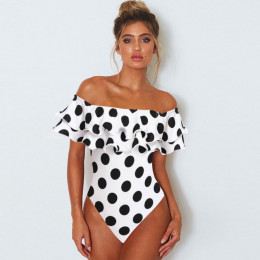 Polka Dot jednoczęściowy strój kąpielowy kobiety wzburzyć stroje kąpielowe podwójne falbany body Vintage Monokini strój kąpielow