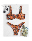 ZAFUL fiszbiny Leopard Demi Bikini strój kąpielowy kobiety stroje kąpielowe Sexy pasy niskiej zwężone Bikini Set jasny pomarańcz