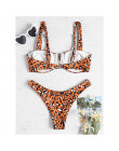 ZAFUL fiszbiny Leopard Demi Bikini strój kąpielowy kobiety stroje kąpielowe Sexy pasy niskiej zwężone Bikini Set jasny pomarańcz
