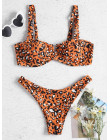 ZAFUL fiszbiny Leopard Demi Bikini strój kąpielowy kobiety stroje kąpielowe Sexy pasy niskiej zwężone Bikini Set jasny pomarańcz