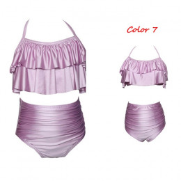 Kobiety dziewczyna wysokiej talii Bikini Set Ruffles 2 sztuk stroje kąpielowe dla matki i córki strój kąpielowy Bikini jednakowe