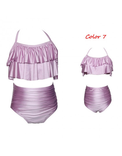 Kobiety dziewczyna wysokiej talii Bikini Set Ruffles 2 sztuk stroje kąpielowe dla matki i córki strój kąpielowy Bikini jednakowe