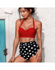 Kobiety w stylu Vintage stroje kąpielowe Bandeau Push Up Polka Dot Plus rozmiar kostiumy kąpielowe bikini z wysokim stanem