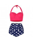 Kobiety w stylu Vintage stroje kąpielowe Bandeau Push Up Polka Dot Plus rozmiar kostiumy kąpielowe bikini z wysokim stanem