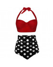 Kobiety w stylu Vintage stroje kąpielowe Bandeau Push Up Polka Dot Plus rozmiar kostiumy kąpielowe bikini z wysokim stanem