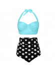 Kobiety w stylu Vintage stroje kąpielowe Bandeau Push Up Polka Dot Plus rozmiar kostiumy kąpielowe bikini z wysokim stanem