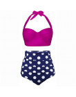 Kobiety w stylu Vintage stroje kąpielowe Bandeau Push Up Polka Dot Plus rozmiar kostiumy kąpielowe bikini z wysokim stanem