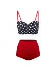 Kobiety w stylu Vintage stroje kąpielowe Bandeau Push Up Polka Dot Plus rozmiar kostiumy kąpielowe bikini z wysokim stanem