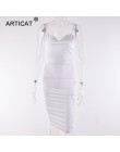 Arctic cat satyna bez ramiączek Bodycon bandaż ramiączko spaghetti do sukienki Backless płaszcza letnia sukienka 2019 Casual pla