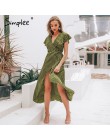 Simplee w stylu Vintage kropki drukuj satin kobiety letnia sukienka 2019 elegancki v neck wrap sashes suknie Sexy kobiet długa s