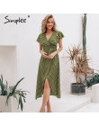 Simplee w stylu Vintage kropki drukuj satin kobiety letnia sukienka 2019 elegancki v neck wrap sashes suknie Sexy kobiet długa s