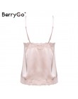 BerryGo Sexy koronki białe satynowe camis lato kamizelka Spaghetti pasek różowy tank tops kobiety eleganckie guziki streetwear k