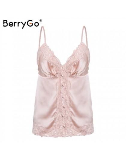 BerryGo Sexy koronki białe satynowe camis lato kamizelka Spaghetti pasek różowy tank tops kobiety eleganckie guziki streetwear k