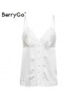 BerryGo Sexy koronki białe satynowe camis lato kamizelka Spaghetti pasek różowy tank tops kobiety eleganckie guziki streetwear k
