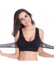 Bezszwowy biustonosz damski o sportowym kroju modelujący zbierający piersi szerokie ramiączka wykończone koronką kolor czarny