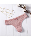 Eleganckie bawełniane stringi damskie oddychający materiał w prążek na gumce z kokardką niski stan kolor błękitny różowy