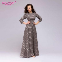 S. smak Retro fala punkt długa sukienka kobiety w stylu vintage styl O-neck trzy czwarte rękaw elegancka vestidos wiosna letnie 