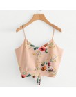 KANCOOLD topy koszulka wysokiej jakości z wiązaniem na plecach dekolt kwiatowy Print Crop Cami Camisole T-Shirt letnie topy dla 