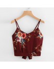 KANCOOLD topy koszulka wysokiej jakości z wiązaniem na plecach dekolt kwiatowy Print Crop Cami Camisole T-Shirt letnie topy dla 