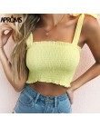 Aproms stałe krawat łuk szyfonowa Camis Streetwear zakrętka tubki kobiety moda Ruched plisowane Crop Top Sexy gorset koszulki ko