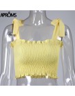 Aproms stałe krawat łuk szyfonowa Camis Streetwear zakrętka tubki kobiety moda Ruched plisowane Crop Top Sexy gorset koszulki ko