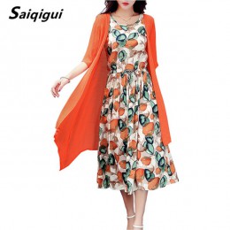 Saiqigui letnia sukienka dla kobiet sukienka na co dzień luźne dwuczęściowy bawełniana nić sukienka druku o-neck plus rozmiar ve