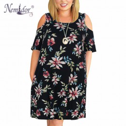 Nemidor kobiety Casual O-neck Off The Shoulder Midi Plus rozmiar letnia sukienka z krótkim rękawem luźne rocznika sukienka z kie