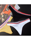 Modne bawełniane klasyczne stringi damskie o lekko sportowym kroju z oryginalną dwukolorową gumką wysoki stan majtek