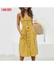 Tangada letnia sukienka dla kobiet w stylu Vintage Sexy żółta sukienka 2019 Spaghetti pasek Sundress w paski z nadrukiem kobiet 