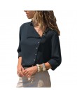 Szyfonowa bluzka 2018 moda z długim rękawem kobiet bluzki i topy pochylać kołnierz jednolity koszula biurowa Casual bluzki Blusa