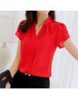 2019 lato kobiety szyfonowa bluzka z krótkim rękawem czerwony panie panie biurowe koszule Plus rozmiar pracy Top Plus rozmiar ca