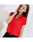 2019 lato kobiety szyfonowa bluzka z krótkim rękawem czerwony panie panie biurowe koszule Plus rozmiar pracy Top Plus rozmiar ca