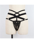 Modne eleganckie stringi damskie wykończone koronką i zmysłowymi paskami w talii w klasycznym czarnym kolorze