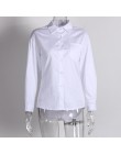 Modna biała koszula damska klasyczna bawełniana z kołnierzykiem oversizowa elegancka z kieszonką na piersi