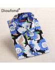 Dioufond nowy kwiatowy z długim rękawem w stylu Vintage bluzka Cherry skręcić w dół kołnierz koszula Blusas Feminino damskie blu