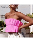 Nadafair ruffles sexy lato crop topy kobiety ruched backless lace up bez ramiączek klub sexy topy kobiety odzież 2019 top femme