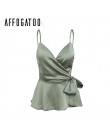 Affogatoo V neck satin cami crop top kobiety regulowany pasek lato koszula popy i bluzki Peplum skrzydła bez rękawów jedwabiu se