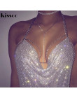 Sexy kryształ Mesh Top kobiet Rhinestone metalowe Crop Top lato złoto srebro świecący drapowana łańcuch Backless klub kamizelka