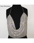 Sexy kryształ Mesh Top kobiet Rhinestone metalowe Crop Top lato złoto srebro świecący drapowana łańcuch Backless klub kamizelka