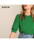 SHEIN damskie na co dzień zielony Puff rękawem dziurka od klucza z litego materiału i bluzka kobiety 2019 letnia odzież robocza 