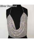 Sexy kryształ Mesh Top kobiet Rhinestone metalowe Crop Top lato złoto srebro świecący drapowana łańcuch Backless klub kamizelka