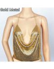 Sexy kryształ Mesh Top kobiet Rhinestone metalowe Crop Top lato złoto srebro świecący drapowana łańcuch Backless klub kamizelka