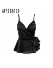 Affogatoo V neck satin cami crop top kobiety regulowany pasek lato koszula popy i bluzki Peplum skrzydła bez rękawów jedwabiu se