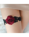 2 sztuk zestaw podwiązki ślubne czerwona róża koronki haft kwiatowy Sexy podwiązki dla kobiet/suknia ślubna dla panny młodej nog