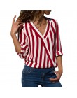 Kobiety szyfonowa bluzka 2018 lato eleganckie paski bluza z wycięciem w serek koszula luźna na co dzień topy Blusas Camisas Muje